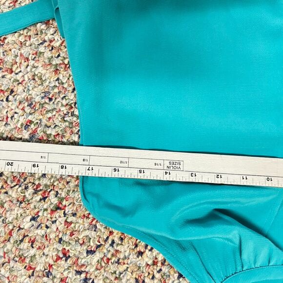 Eileen Fisher Jade Green-Blue Keyhole Halter-Style Belted Midi Dress Size XXS - Picture 11 of 12